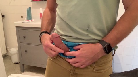 Circumcised cock, gay cum stains, cum in boxers