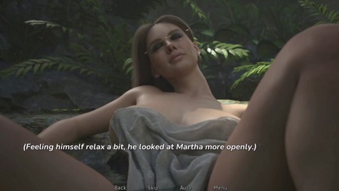 Stepmom with big tits and her friend enjoy a hot spring tub in nature