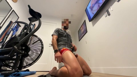 Cum and piss, male piss and cum, gay ball stretcher