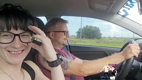 Giving dad some head on the road