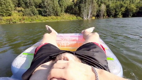 Russian hunk enjoys outdoors by playfully dominating and spanking a virtual gay guy at the lake