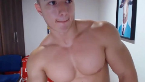 Gay bodybuilder, hunk masturbation, big muscles