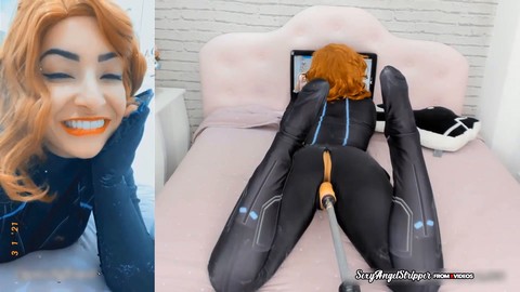 Schwarze witwe, großer-arsch, cosplayer-mädchen